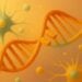 Illustration of in vivo base editing concept showing a DNA strand being precisely edited with molecular tools, surrounded by cells and organic structures; symbolic of rare genetic disease therapy and CRISPR-like technologies.